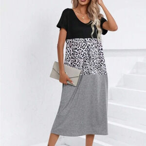 SHEIN Leopard Print Colorblock Tee  Dress
